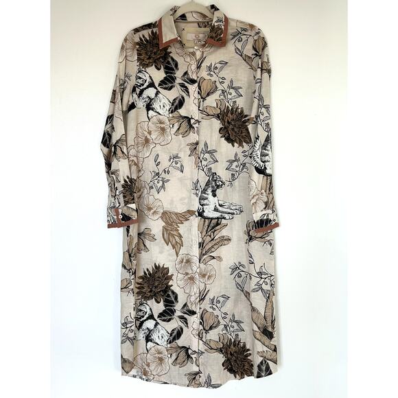 NWT Las Sureñas Clara Portrait Linen Shirt Dress Linen Cotton Animal Floral Sz S - Picture 15 of 16